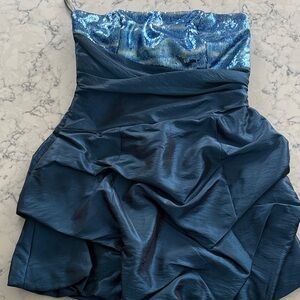 Gunne Sax Strapless Blue Sequin Dress
